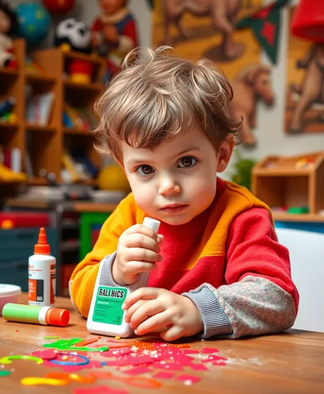 niño sentado pegando con