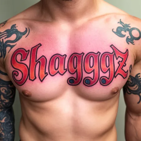 “Shagggz” under pectoral tattoo