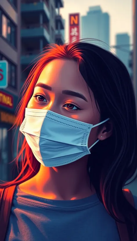 girl wearing facemask drawing