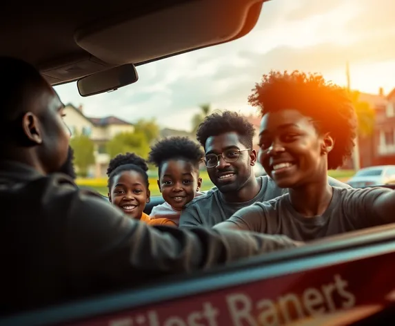 black famiy in car