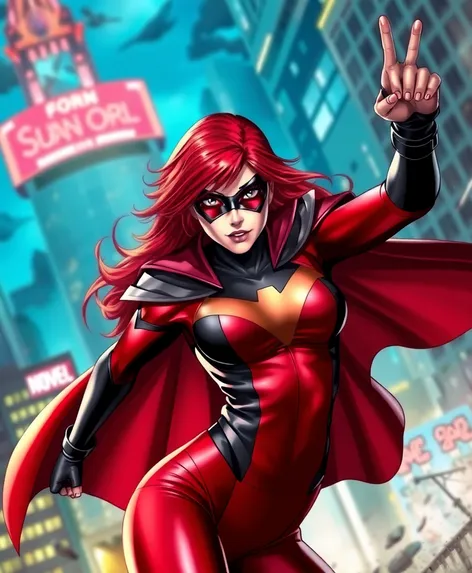 female superhero with red