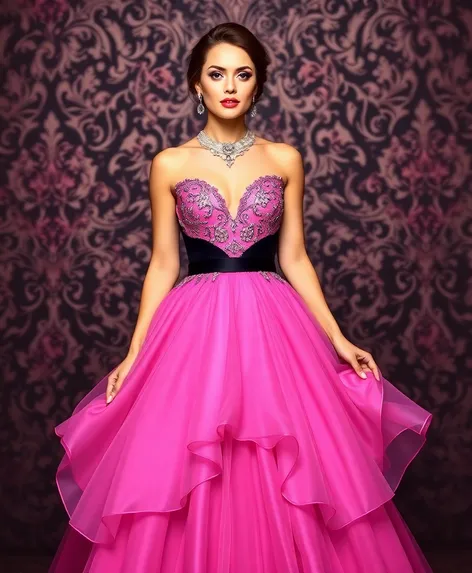 black pink prom dress