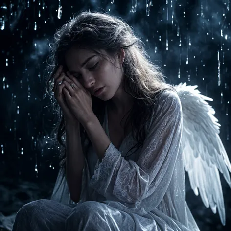 Crying angel in moonlight