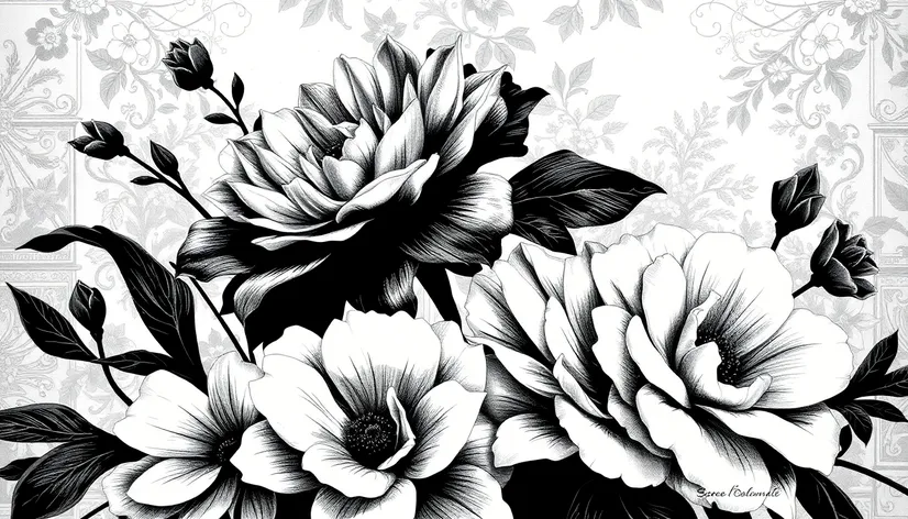 black and white floral