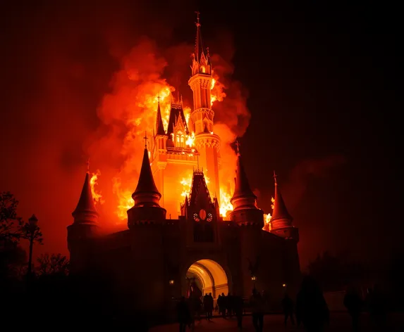 disney castle.on fire