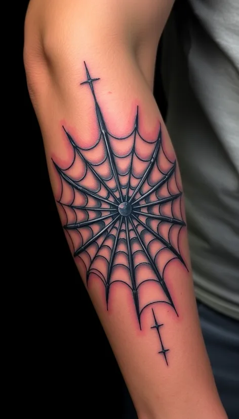 elbow spider web tattoo