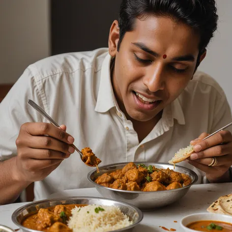 a person eating indian