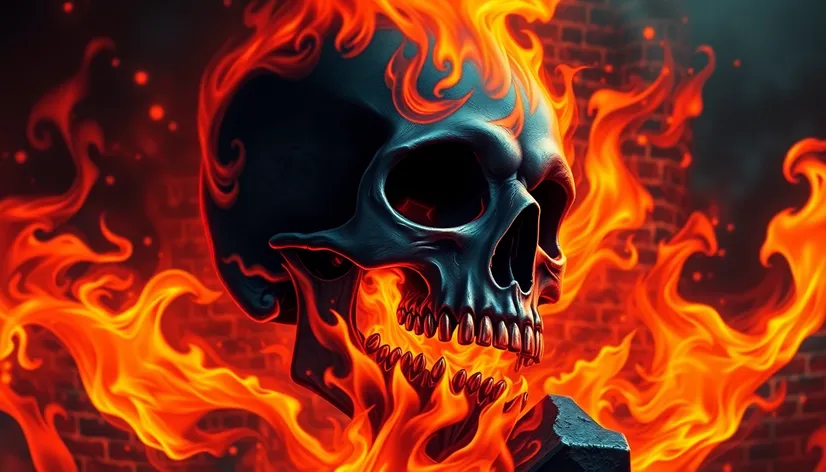 skull and flames drawings