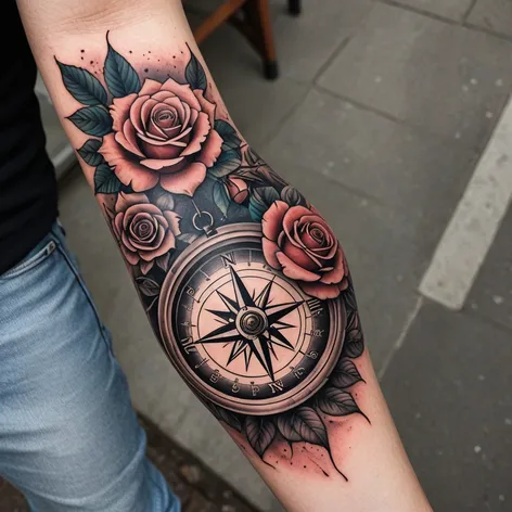 compass with roses and