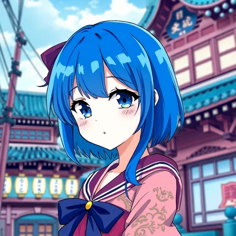 blue hairanime girl in