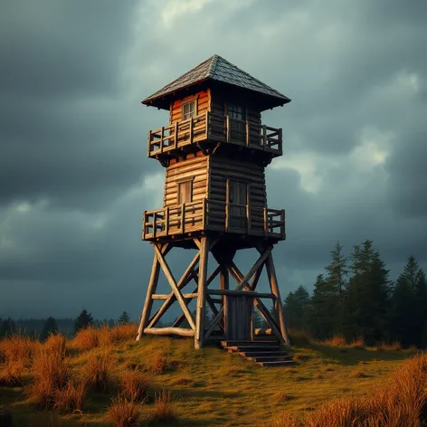 wood three level watchtower