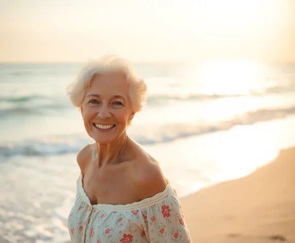 beach beautiful older woman