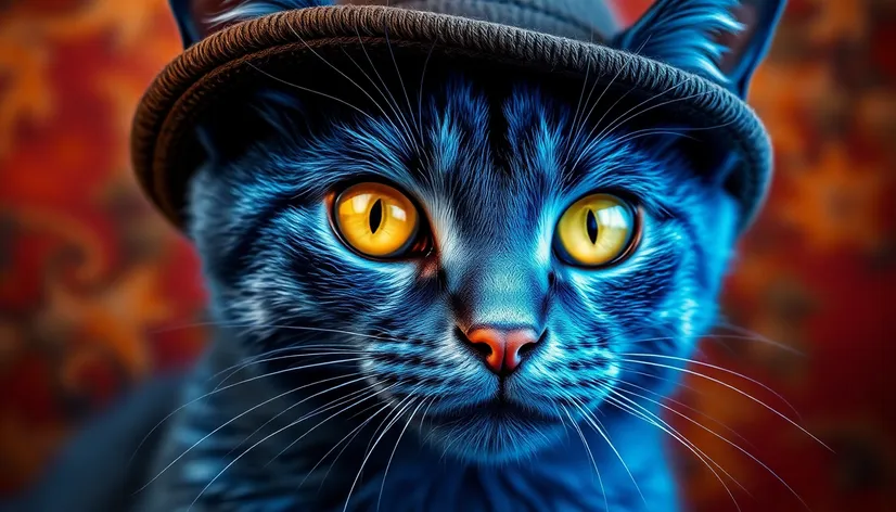 blue cat with hat