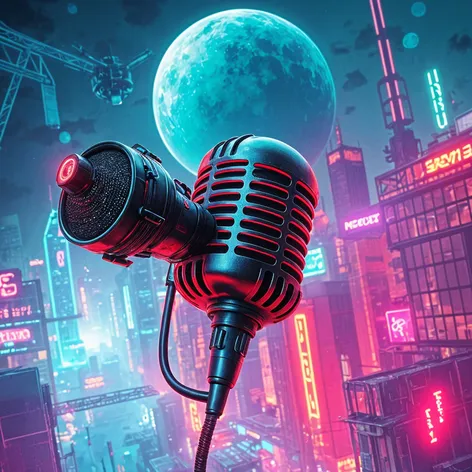 Cyberpunk, spaceship, microphone, giant