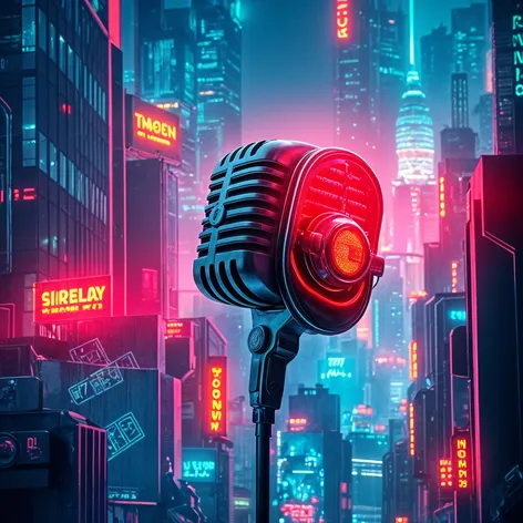 Cyberpunk, spaceship, microphone, giant