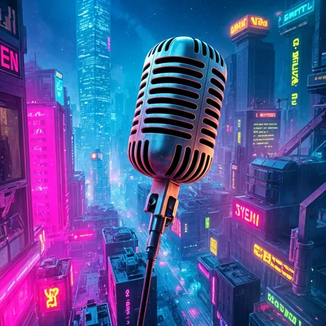 Cyberpunk, spaceship, microphone, giant