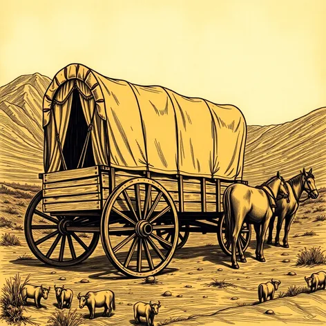 oregon trail wagon drawing