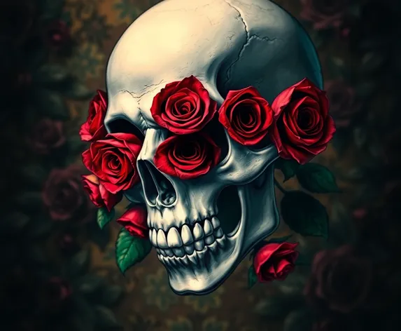 skull with red roses