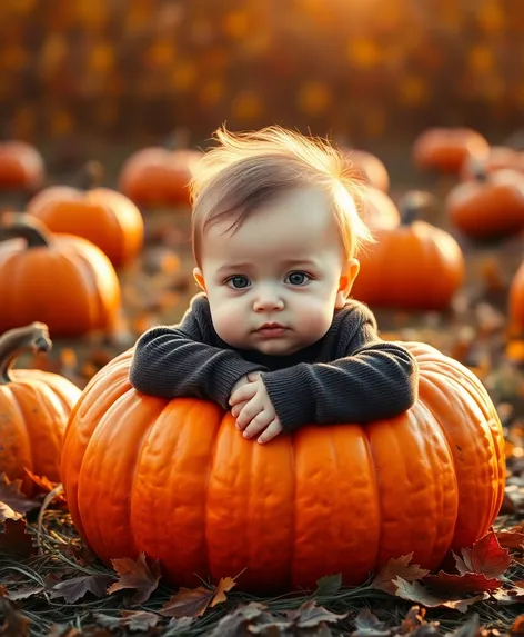 baby in a pumpkin