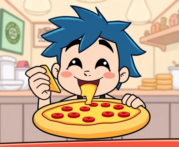 cartoon eating pizza