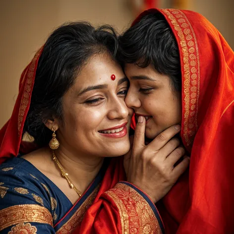 indian mom kissing son