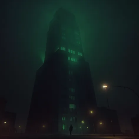 A tall, dark building