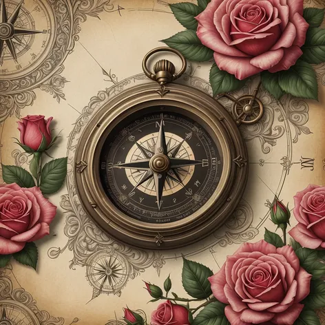 compass with roses going