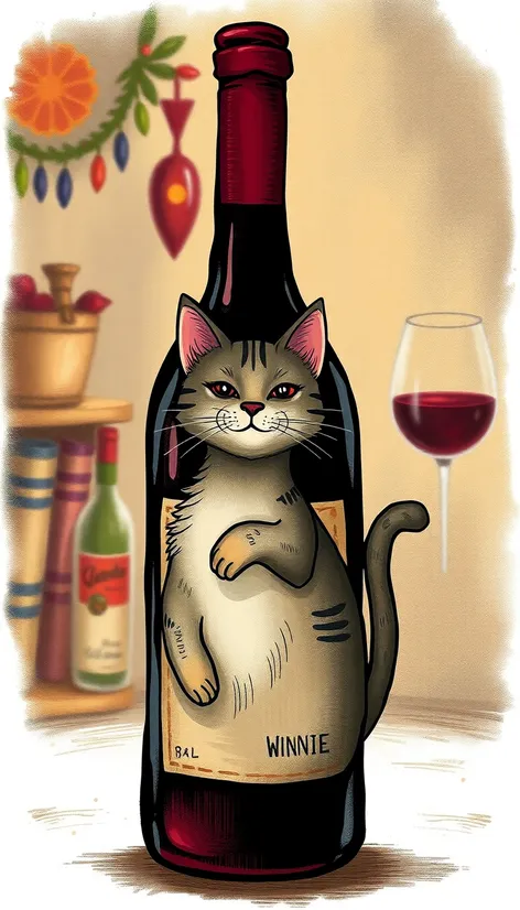 cat wine bottle