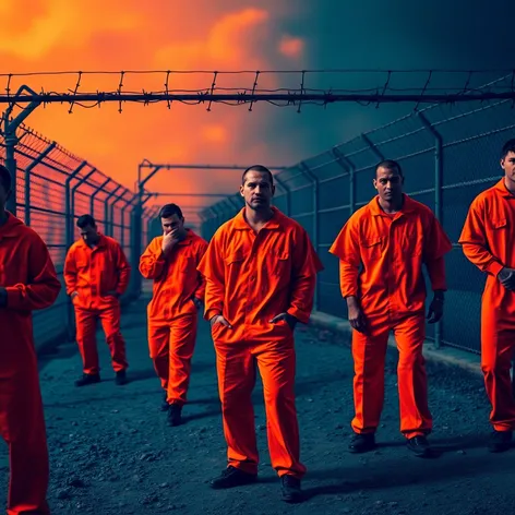 inmates in orange jumpsuits