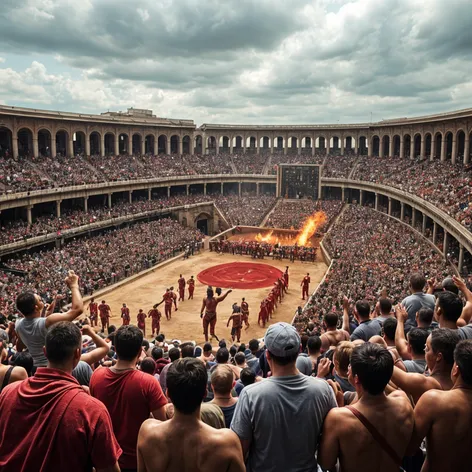 Gladiator spectators, screaming onlookers,