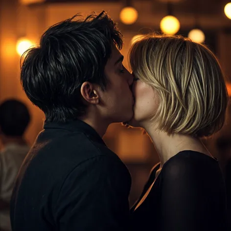 short hair girl kissing