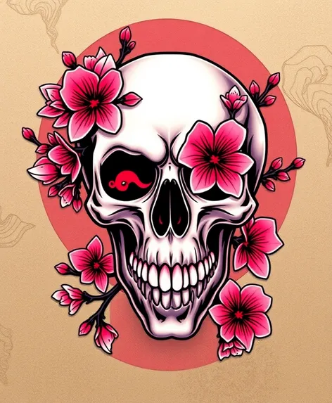 skull with cherry blossoms