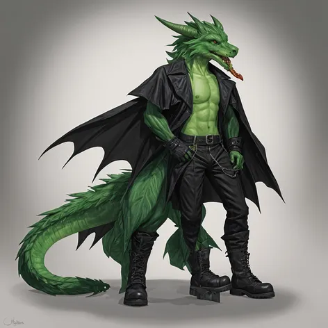 Anthro green male dragon