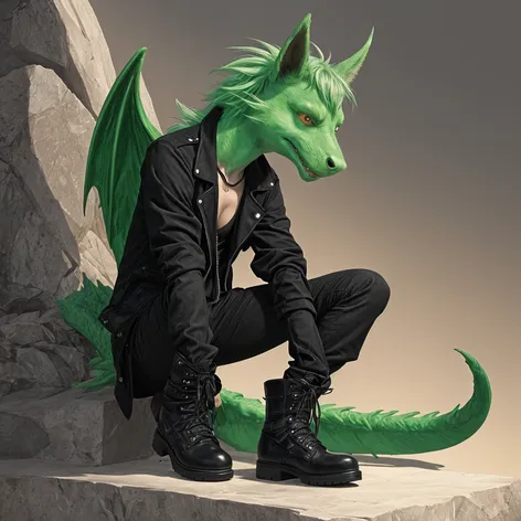 Anthro green male dragon