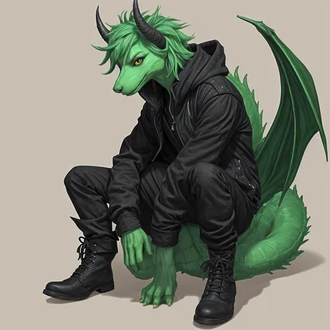 Anthro green male dragon