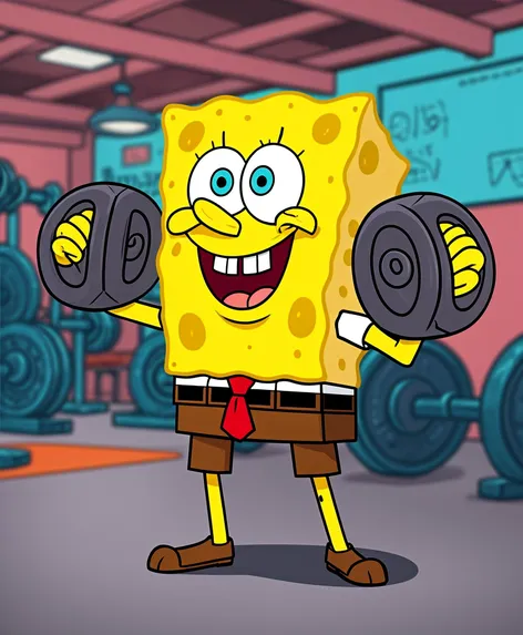 spongebob lifting weights