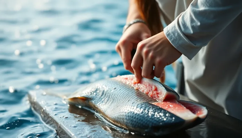 girl filleting tuna drawing