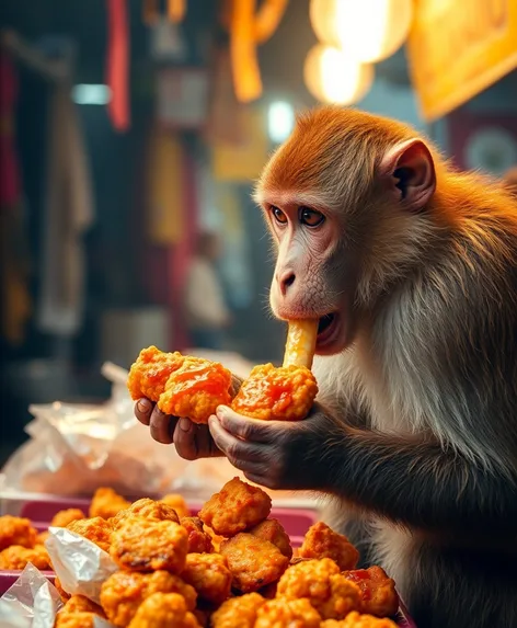 monkey eating fried chicken