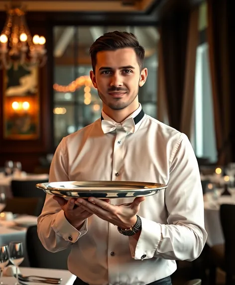 waiter holding silver platter