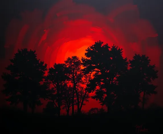 silhouette of trees painting