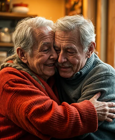 Grandfather and granddaughter hugging