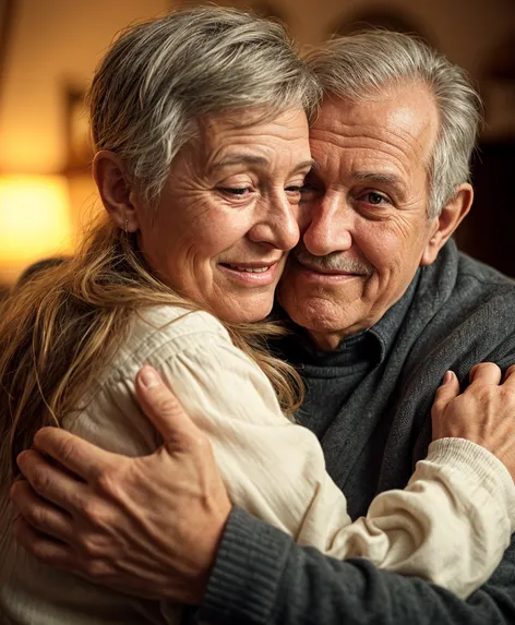 Grandfather and granddaughter hugging