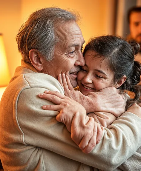 Grandfather and granddaughter hugging