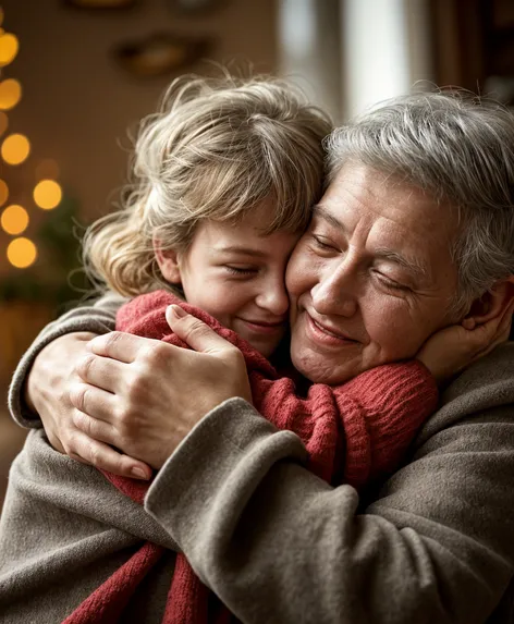 Grandfather and granddaughter hugging