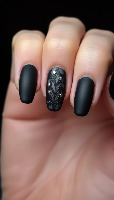 matte black nail art