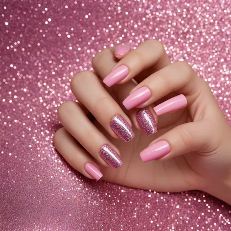 pink nails with glitter