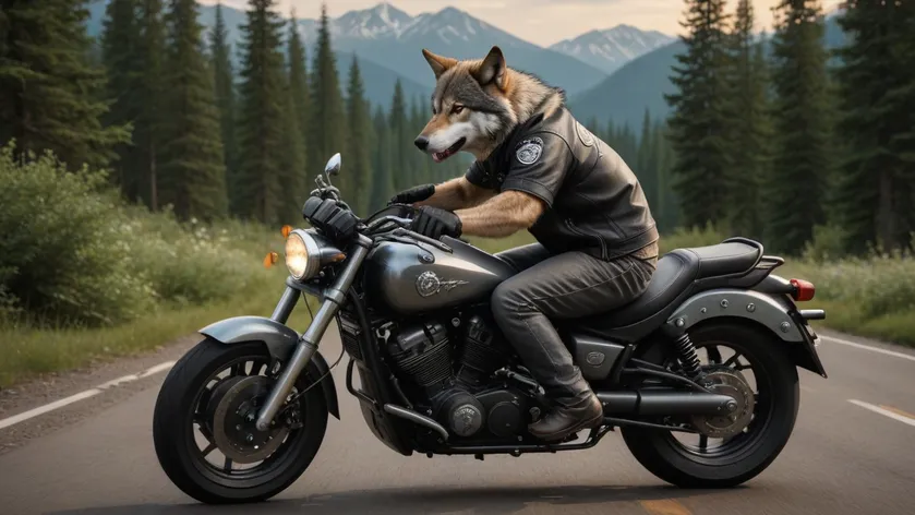 wolf riding motorcycle