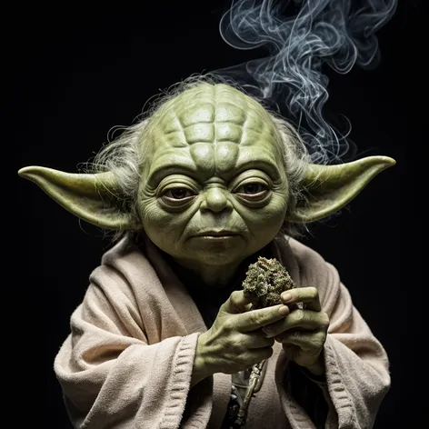 Yoda smoking weed happy