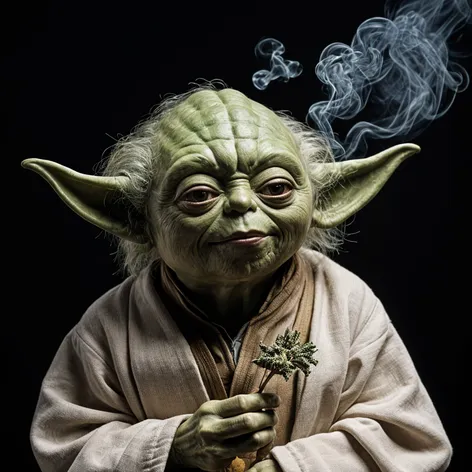 Yoda smoking weed happy