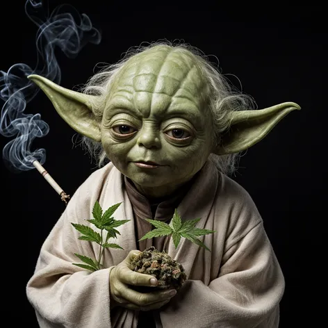 Yoda smoking weed happy